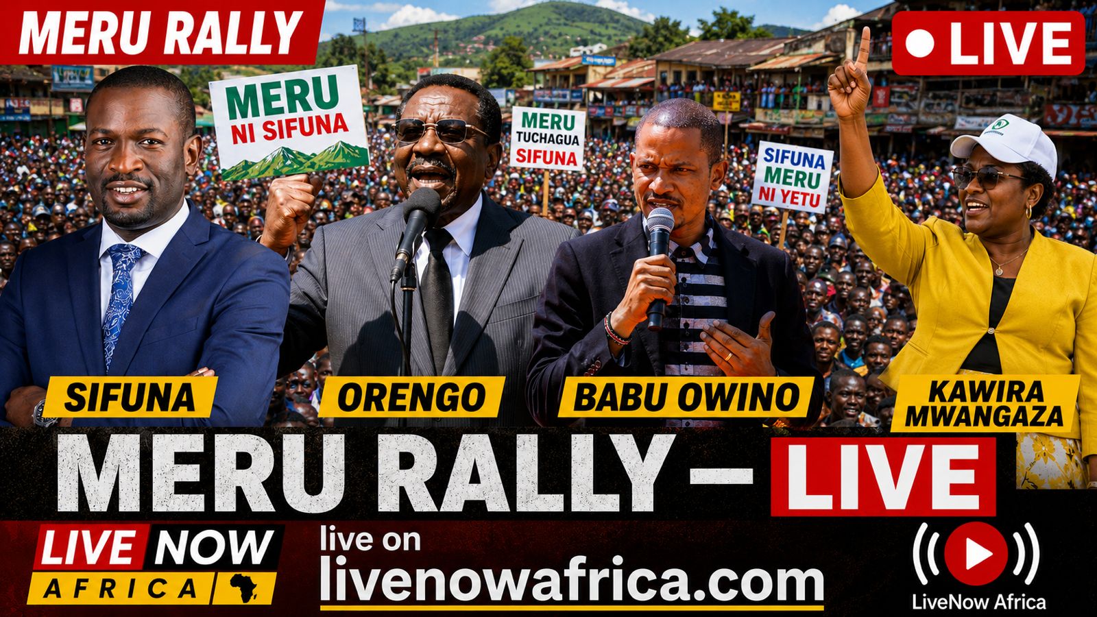 MERU RALLY LIVE: Sifuna, Orengo, Babu Owino & Kawira Mwangaza in Meru | LiveNow Africa